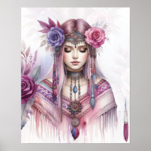 Affiche Boho Girl IA Art Mode Bohème