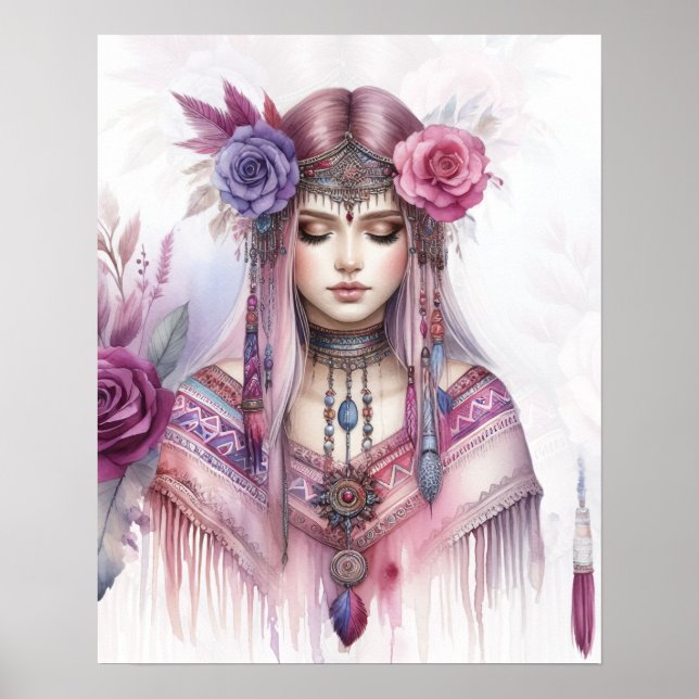 Affiche Boho Girl IA Art Mode Bohème (Devant)