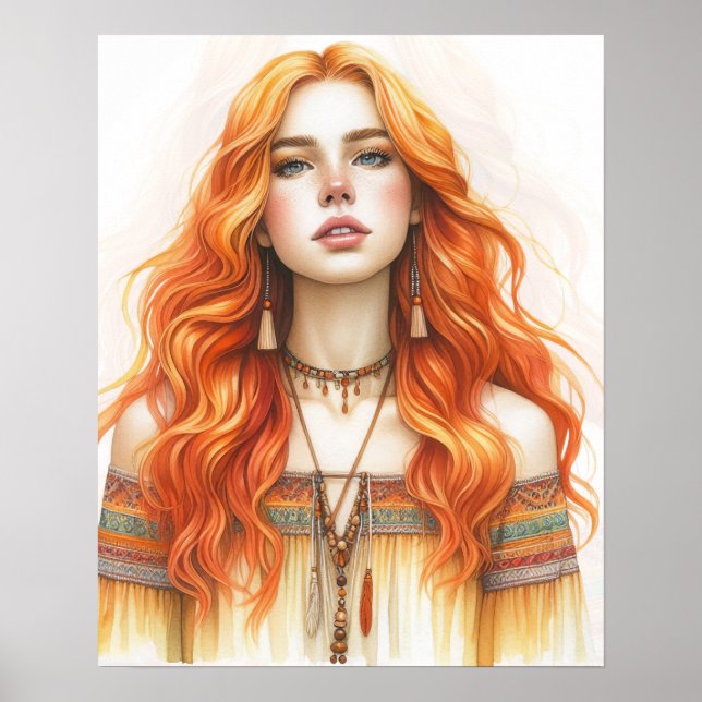 Affiche Boho Girl IA Art Mode Bohème (Devant)