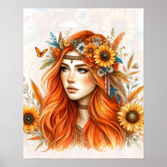 Affiche Boho Girl IA Art Mode Bohème (Devant)