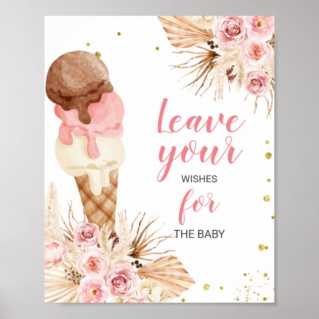 Affiche Boho Glace Baby Shower Vœux pour bébé Panneau   (Devant)