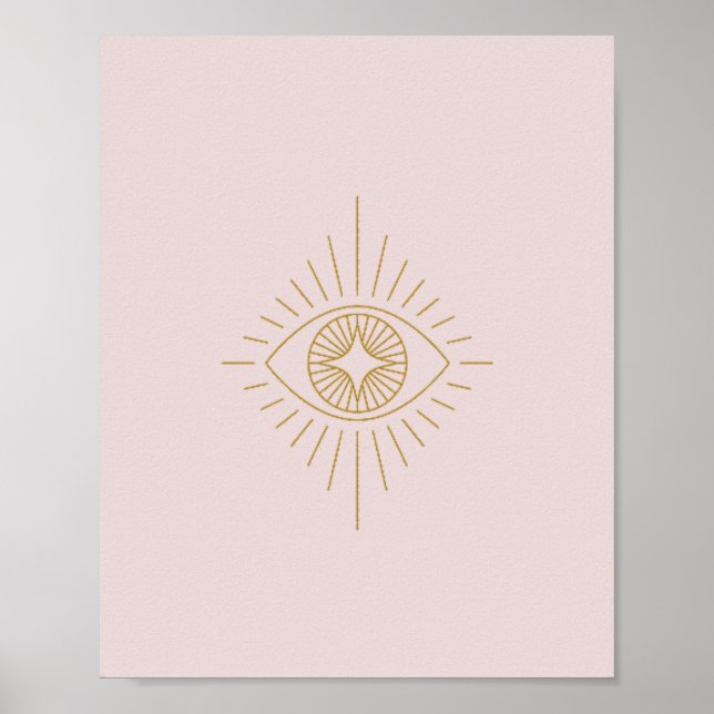 Affiche Boho Gold & Pink Diamond Eye Dorm Room Wall Art | (Devant)