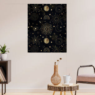 Affiche Boho Gold Space doodles Black Design
