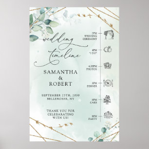 Affiche Boho Green Faux Gold Frame Mariage Timeline