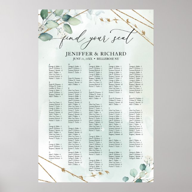 Affiche Boho Greenery Gold Siège alphabétique géométrique (Devant)