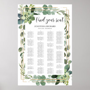 Affiche Boho greenery succulent floral gold geometric