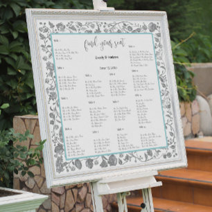 Affiche Boho gris Fleur sauvage Floral Bleu Frontières