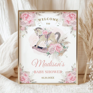 Affiche Boho Herbe des Pampas Fleur Rose Cheval à Bascule 