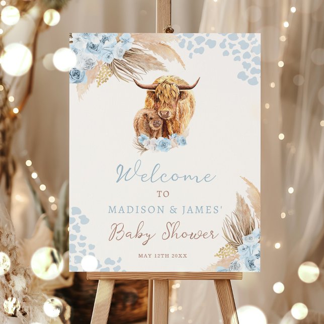 Affiche Boho Holy Cow Pampas Grass Boy Baby shower Bienven (Créateur téléchargé)