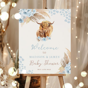 Affiche Boho Holy Cow Pampas Grass Boy Baby shower Bienven