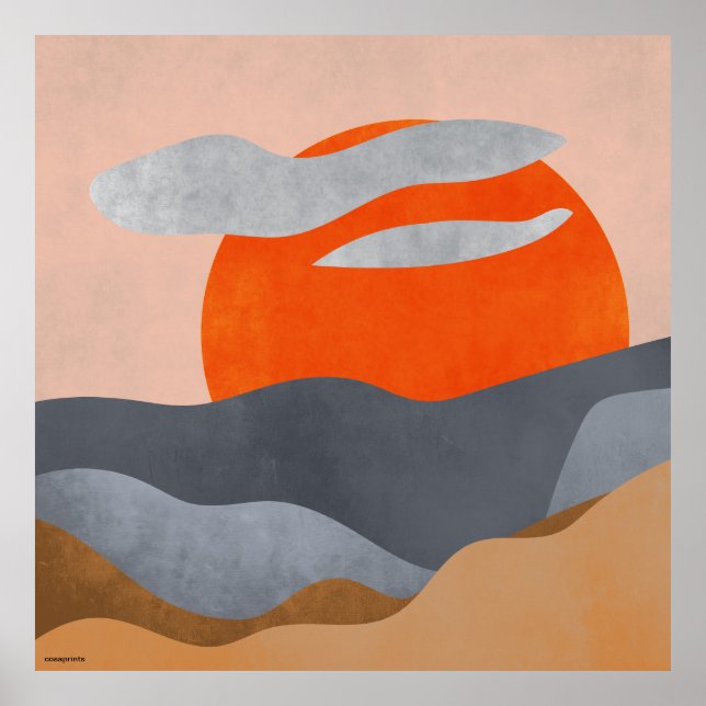 Affiche Boho hygge mur art coucher soleil paysage abstrait (Devant)