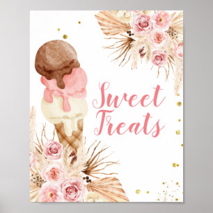 Affiche Boho Ice Cream aquarelle Sweet Traitements signe
