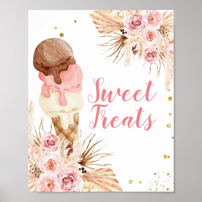 Affiche Boho Ice Cream aquarelle Sweet Traitements signe (Devant)
