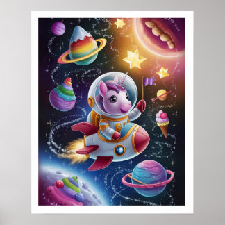 Affiche Boho Illustration Licorne dans l'Espace