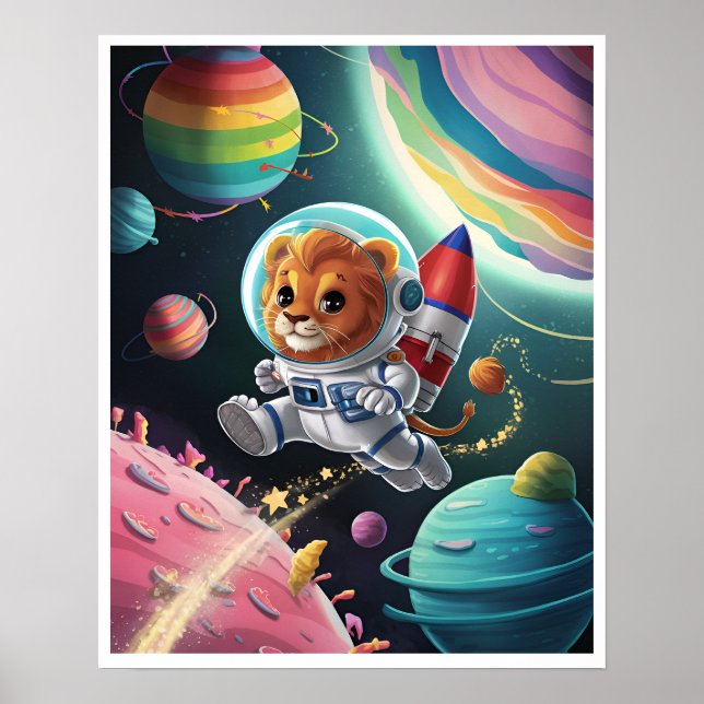 Affiche Boho Illustration Lion dans l'Espace (Devant)