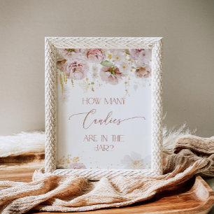 Affiche Boho jardin fleurs Devinez combien de bonbons