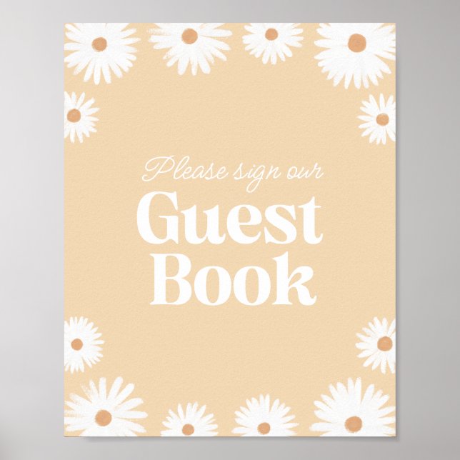 Affiche Boho Jaune Daisy Floral Baby shower Livre d'Invité (Devant)