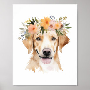 Affiche Boho Jaune Labrador Flower Crown Aquarelle
