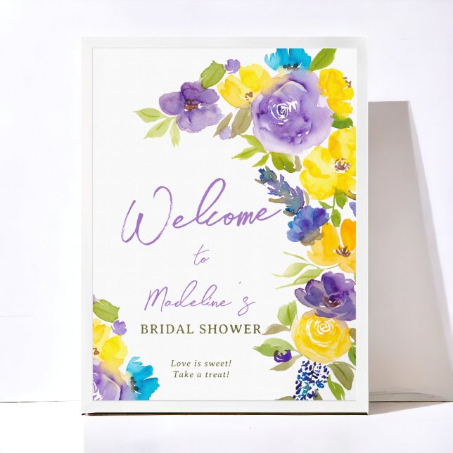 Affiche Boho jaune lavande fleurie douche nuptiale bienven (Boho yellow lavender floral bridal shower welcome poster)