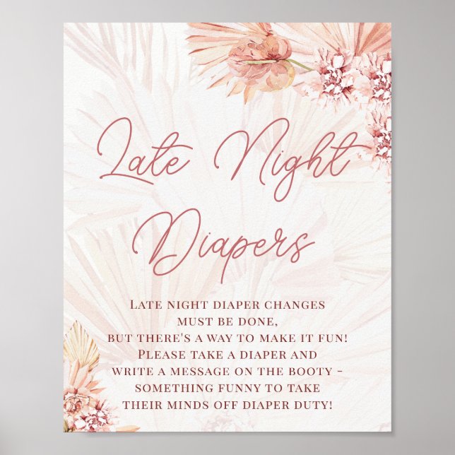 Affiche Boho Late Night Diapers Blush Baby shower Sprinkin (Devant)