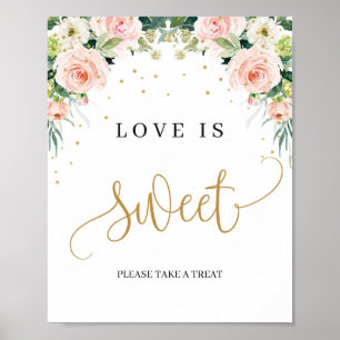 Affiche Boho love est signe doux rose pâle vert fleuri ros