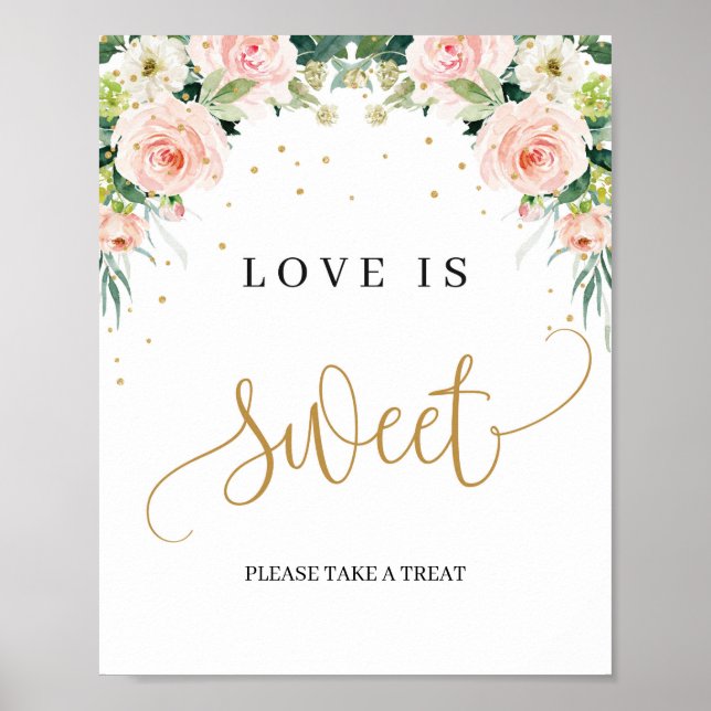 Affiche Boho love est signe doux rose pâle vert fleuri ros (Devant)