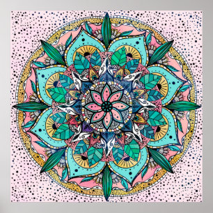 Affiche Boho Mandala couleur aquarelle Floral