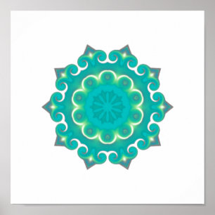 Affiche Boho Mandala   Kaleidoscope Turquoise de Bohême