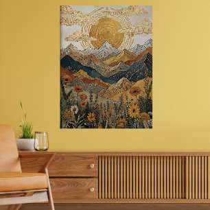 Affiche Boho Mandala Solaire Céleste Montagne Prairie