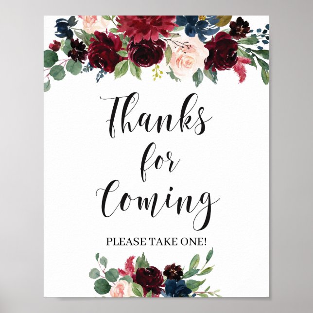 Affiche Boho marine bordeaux rose vif merci d'être venu (Devant)