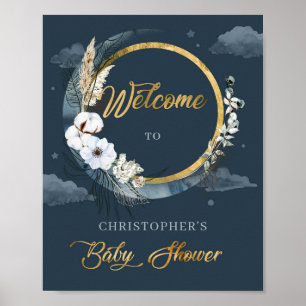 Affiche Boho marine et doré pampas coton Bienvenue