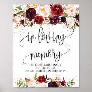 Affiche Boho marsala bordeaux fleuri en signe de mémoire d