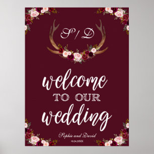 Affiche Boho Marsala Bourgogne Bienvenue À Notre Signet Ma