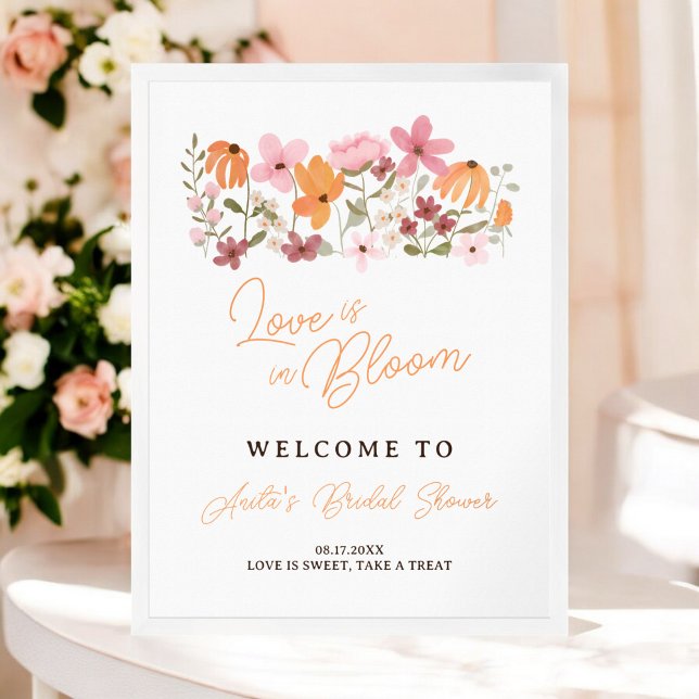 Affiche boho meadow fleur sauvage douche nuptiale bienvenu (boho meadow wildflower bridal shower welcome poster)