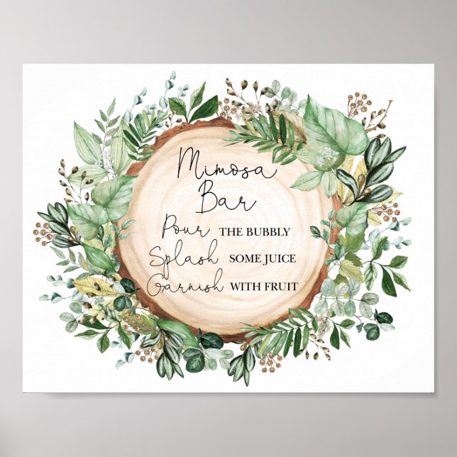 Affiche Boho Mimosa Bar Rustic Greenery Bridal Shower (Devant)