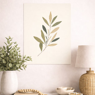 Affiche Boho Minimal Botanique Feuille Neutre Vert Beige