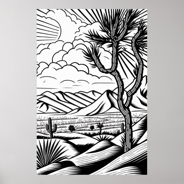 Affiche Boho Minimal Paysage noir et blanc (Devant)