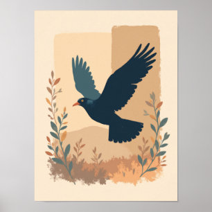 Affiche Boho minimaliste à l'effervescence d'oiseaux Abstr