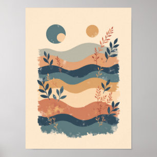 Affiche Boho minimaliste Vague Motif Mur Abstrait