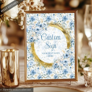 Affiche Boho moderne Dusty Blue Gold Mariage personnalisé 