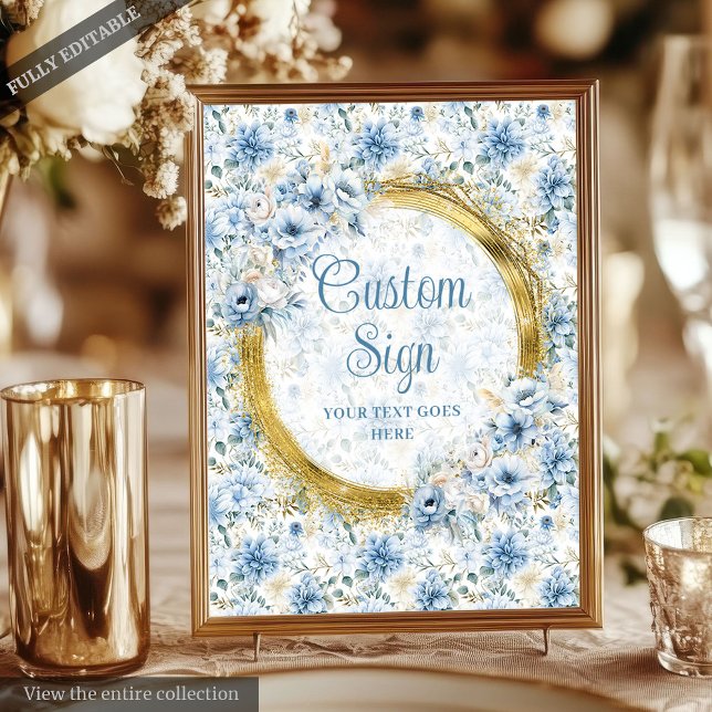 Affiche Boho moderne Dusty Blue Gold Mariage personnalisé  (Modern Boho Dusty Blue Gold Wedding Custom 8x10 Poster)