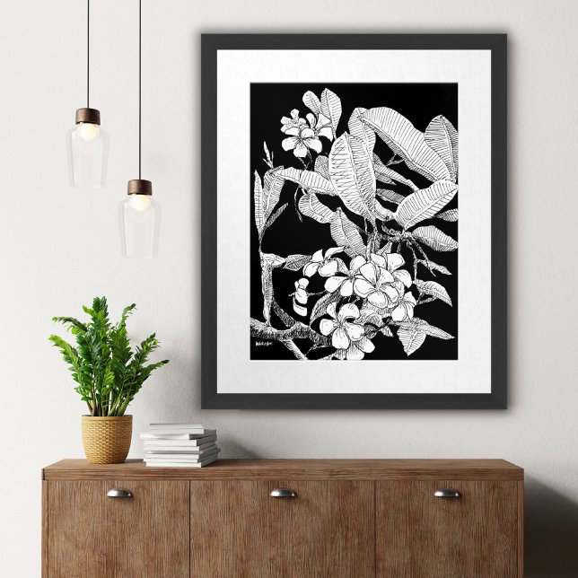 Affiche Boho Moderne Flore Encre Croquis Mur Art Imprimer (Boho Floral Blossoms Black Ink Drawing Wall Print)