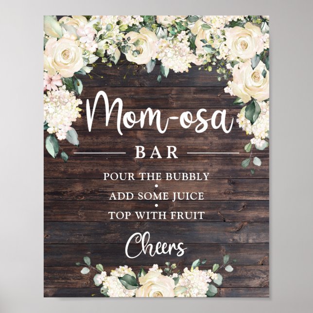 Affiche Boho momosa panneau de bar en bois rustique (Devant)