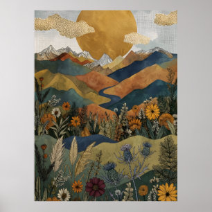 Affiche Boho Montagne Céleste Vallée de la Rivière Chardon