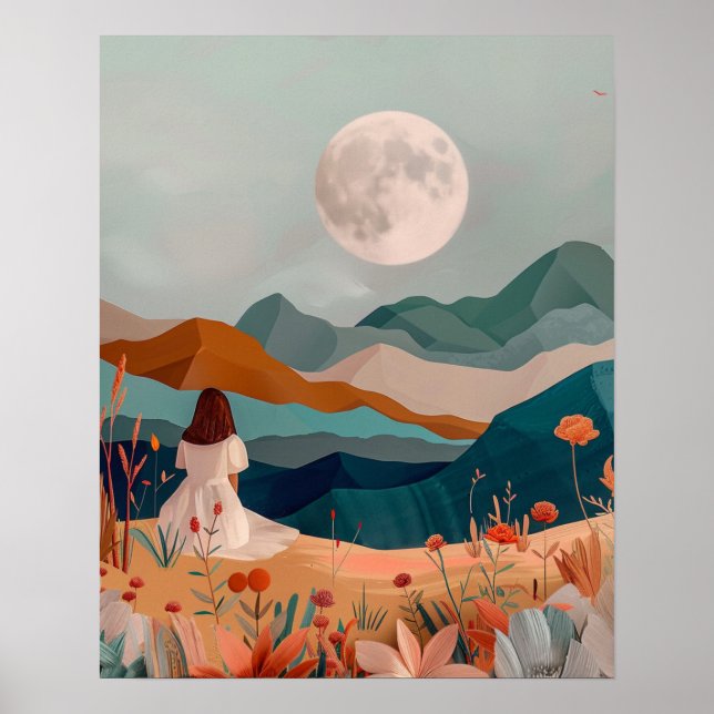 Affiche Boho Moonlit Desert Landscape Wall Art Print (Devant)