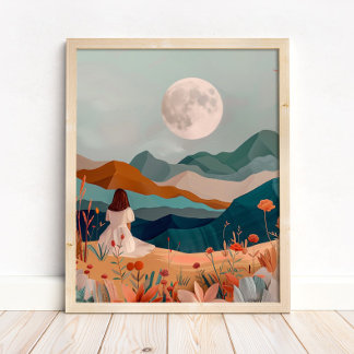 Affiche Boho Moonlit Desert Landscape Wall Art Print