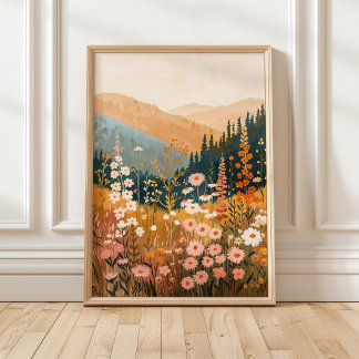 Affiche Boho Mountain Daisy Paysage Fleur sauvage 18x24"