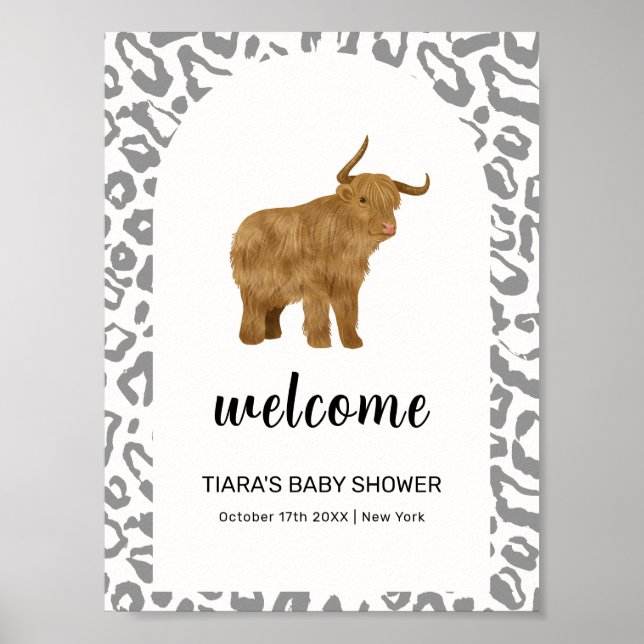 Affiche Boho Noir Saint Vache Baby shower Occidental Bienv (Devant)