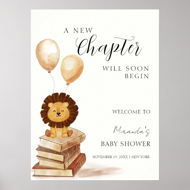 Affiche Boho Nouveau Chapitre Lion Ballotte Baby shower Bi (Devant)