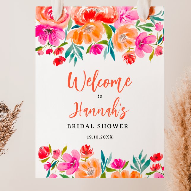 Affiche Boho orange fleuri fleur sauvage accueil de mariée (Boho orange floral wildflowers bridal welcome poster)